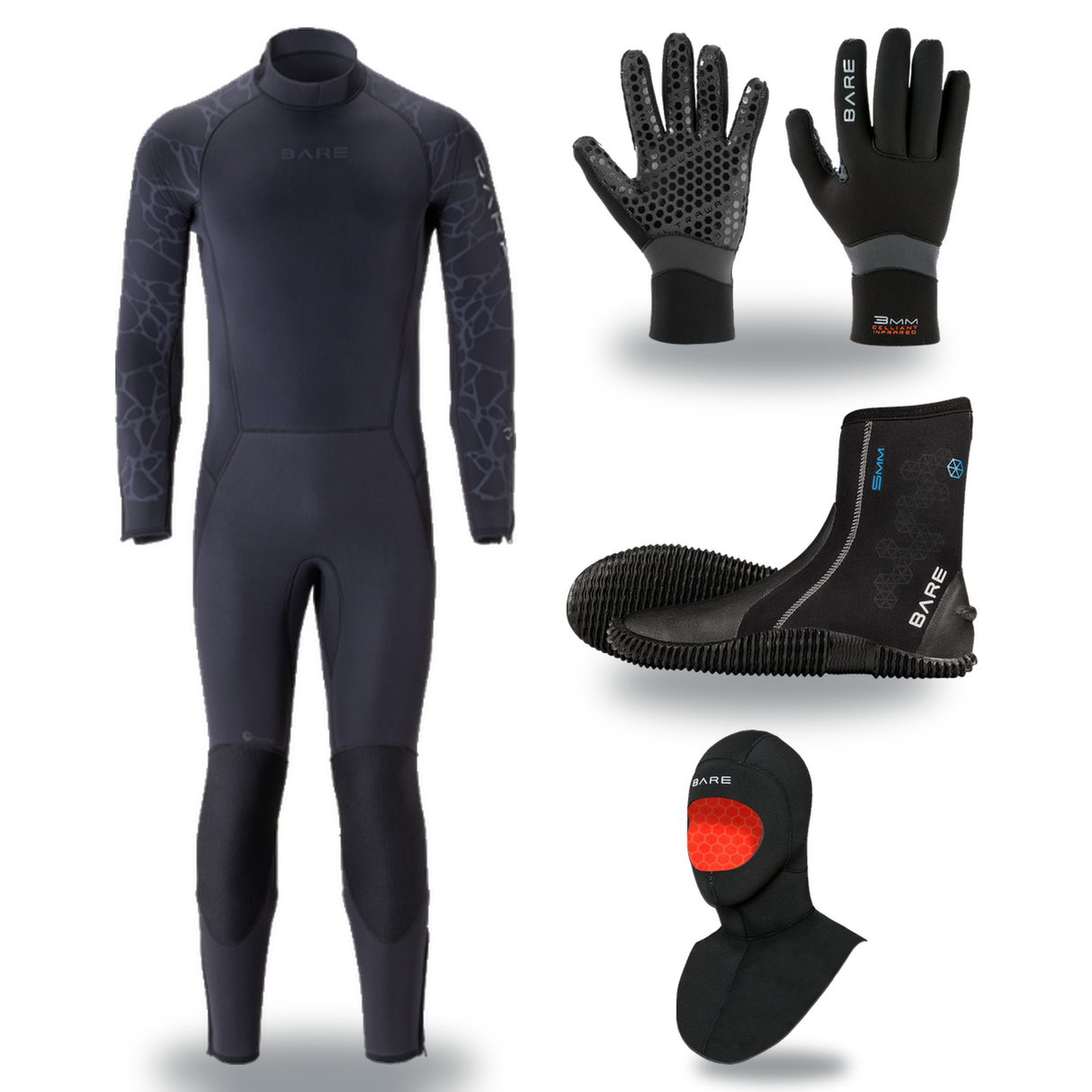 Bare Velocity Ultra 2.0 3mm Thermal Package – Mens Wetsuit + Hood + Gloves + Boots — Black