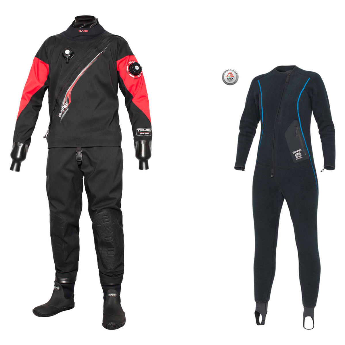 Bare Drysuit Package – Trilam Tech Men's Drysuit + SB System Mid Layer Full — Red