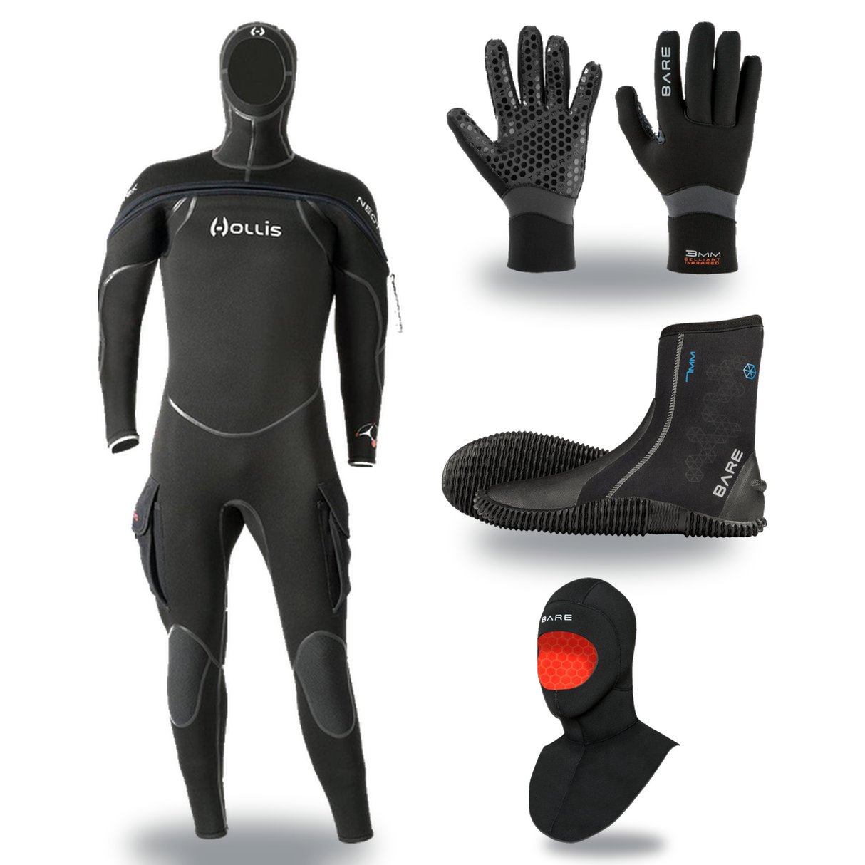 Hollis Neotek Semi-Dry Thermal Package – Wetsuit + Hood + Gloves + Boots — includes Hollis Neotek V2 Semi-Dry Unisex Scuba D…