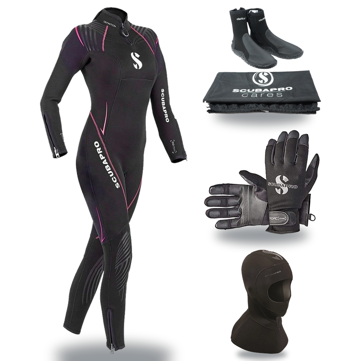 Scubapro Definition 3mm Thermal Package – Womens Wetsuit + Hood + Gloves + Boots — includes Scubapro Definition Steamer 3mm…