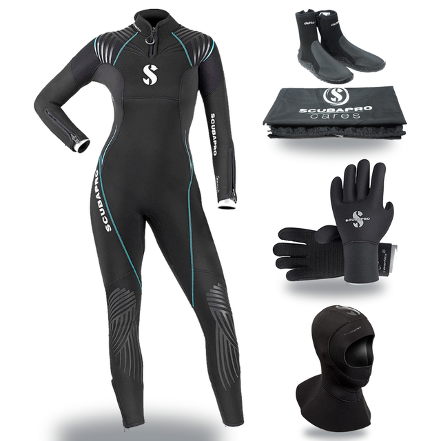 Scubapro Definition 5mm Thermal Package – Womens Wetsuit + Hood + Gloves + Boots — includes Scubapro Definition Steamer 5mm…