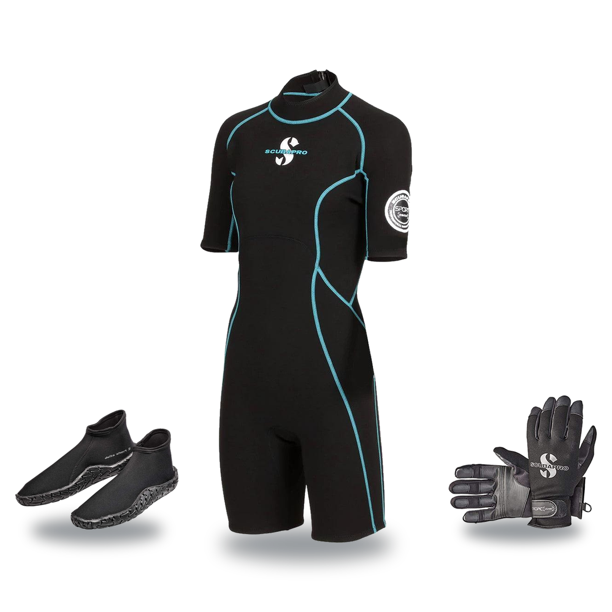 Scubapro Sport 2mm Warm Water Package – Womens Shorty + Gloves + Boots — includes Scubapro Sport Shorty 2 MM Womens Shorty S…