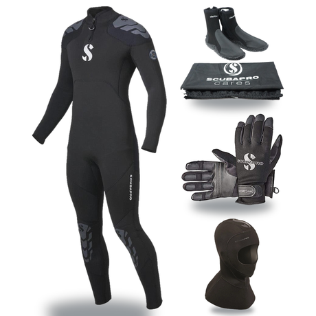 Scubapro Everflex Yulex 3/2mm Thermal Package – Mens Wetsuit + Hood + Gloves + Boots — includes Scubapro Everflex Yulex Stea…
