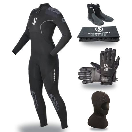 Scubapro Everflex Yulex 3/2mm Thermal Package – Womens Wetsuit + Hood + Gloves + Boots — includes Scubapro Everflex Yulex St…