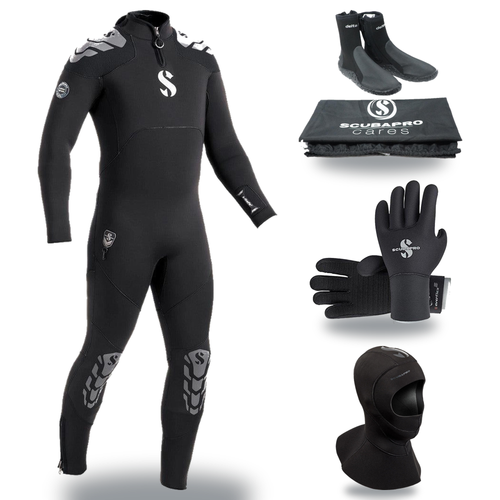 Scubapro Everflex Yulex 5/4mm Thermal Package – Mens Wetsuit + Hood + Gloves + Boots — includes Scubapro Everflex Yulex Stea…