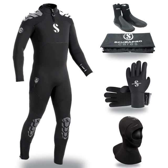 Scubapro Everflex Yulex 5/4mm Thermal Package – Mens Wetsuit + Hood + Gloves + Boots — includes Scubapro Everflex Yulex Stea…