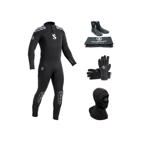 Scubapro Everflex Yulex 5/4mm Thermal Package – Mens Wetsuit + Hood + Gloves + Boots — includes Scubapro Everflex Yulex Stea…