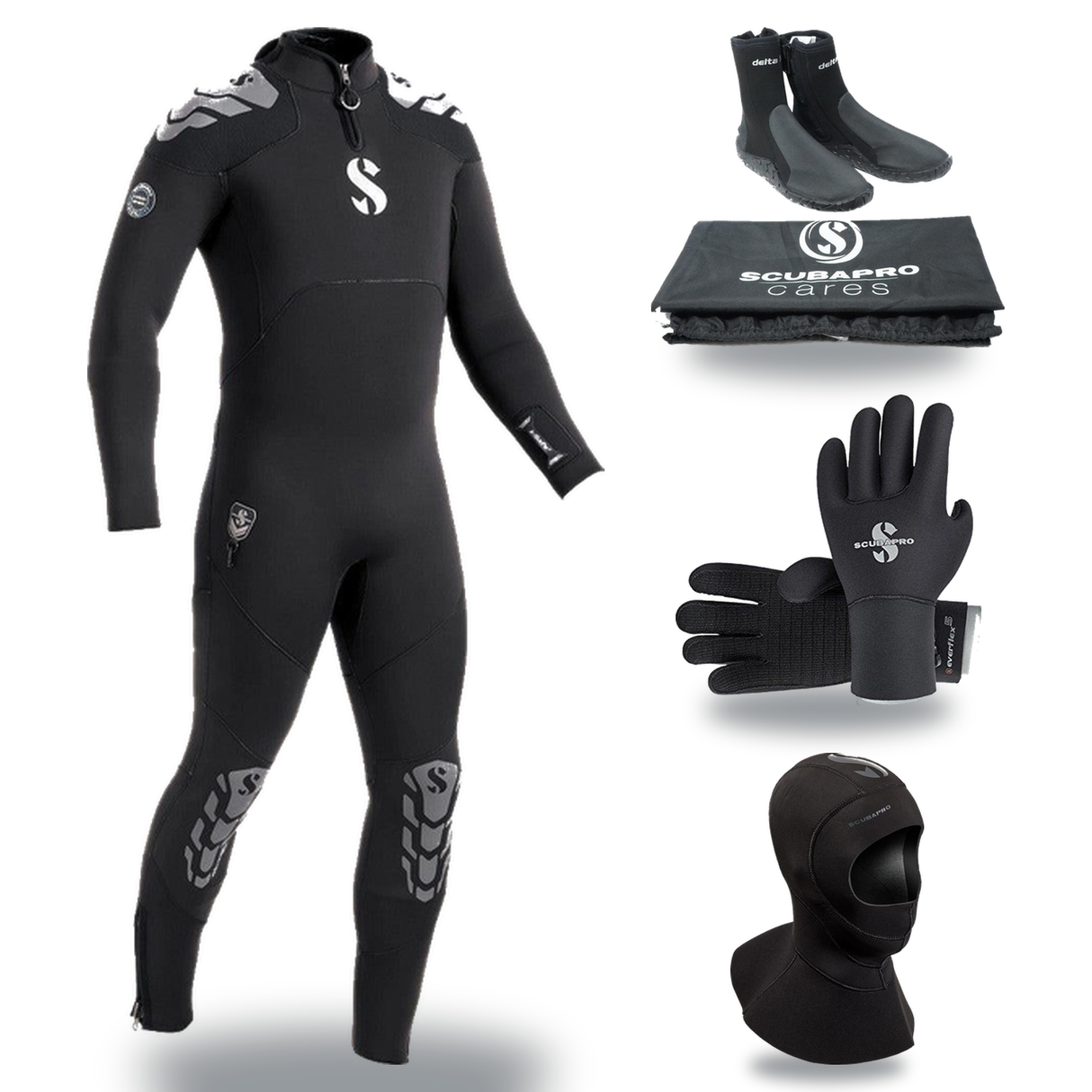 Scubapro Everflex Yulex 5/4mm Thermal Package – Mens Wetsuit + Hood + Gloves + Boots — includes Scubapro Everflex Yulex Stea…
