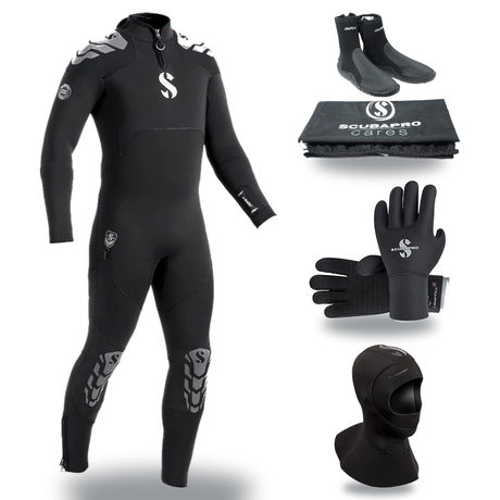 Scubapro Everflex Yulex 5/4mm Thermal Package – Mens Wetsuit + Hood + Gloves + Boots — includes Scubapro Everflex Yulex Stea…