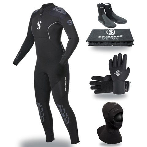 Scubapro Everflex Yulex 5/4mm Thermal Package – Womens Wetsuit + Hood + Gloves + Boots