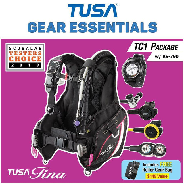 Tusa Tina TC1 w/ 7902 Regulator Pink Diving Package-Black-2XS-