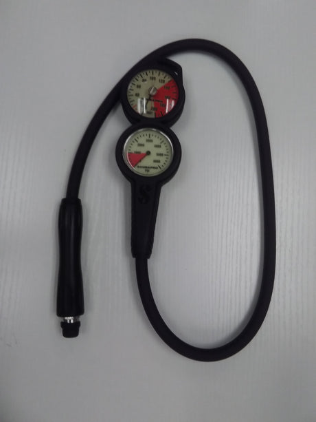 Used Scubapro 2-Gauge Metal Compact Pressure Gauge, Compact Depth Gauge Dive Console-