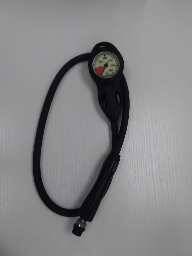 Used Scubapro Compact Plastic Pressure Gauge with Rubber U-Line boot and HP hose Dive Console - PSI-