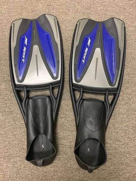 Used Scubapro Jet Sport Full Foot-Black/Gray/Blue-M (8-10)-Like New