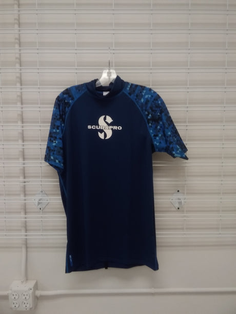 Used Scubapro Rash Guard Mens, Short Sleeve (UPF50)-Aegean Blue-S-