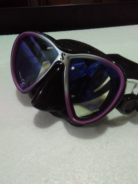 Used Scubapro Synergy Twin Dive Mask with Comfort Strap-Black/Purple/Silver-