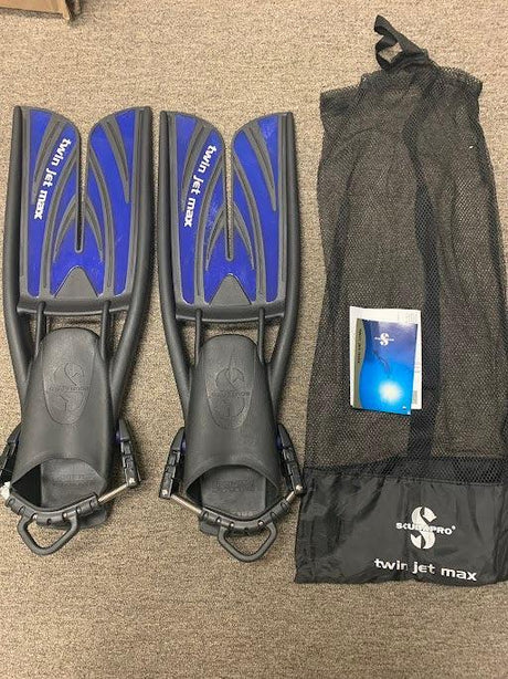 Used Scubapro Twin Jet Max Scuba Diving Fins-Black/Blue-S (6-8)-Like New