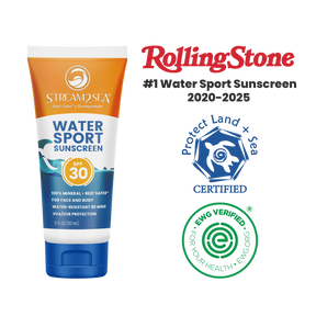 Stream2Sea Water Sport SPF 30 with certification badges