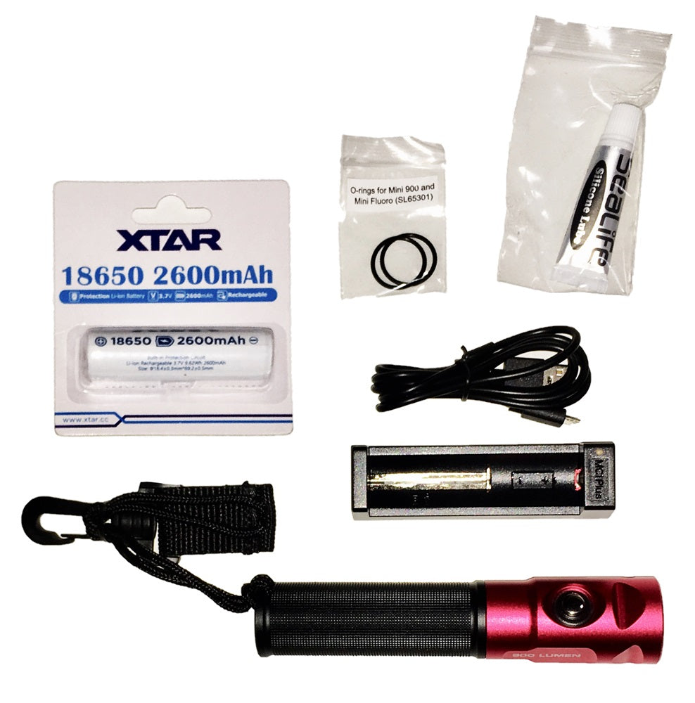 Open Box SeaLife Sea Dragon Mini 900 Power Kit (Inc. SD Mini 900 light, lanyard with BC Clip, 2600 mAh 18650 Li-Battery & 18650 USB Battery Charger)
