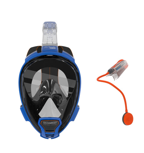 Open Box Ocean Reef Aria QR+ with Camera Holder Snorkeling Mask and Snorkie Talkie-Blue-M/L-