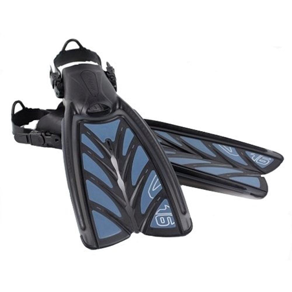 Used Oceanic Vortex V-16 Split Fins for Scuba Diving and Snorkeling-Blue