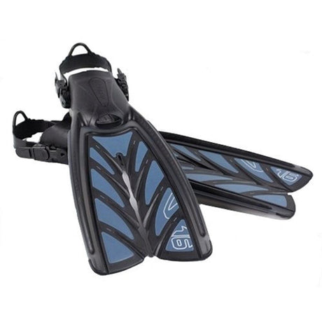 Used Oceanic Vortex V-16 Split Fins for Scuba Diving and Snorkeling-Blue