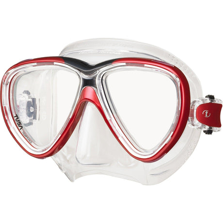 Tusa Freedom One Dual Lens Scuba Diving Mask-Metallic Dark/Red