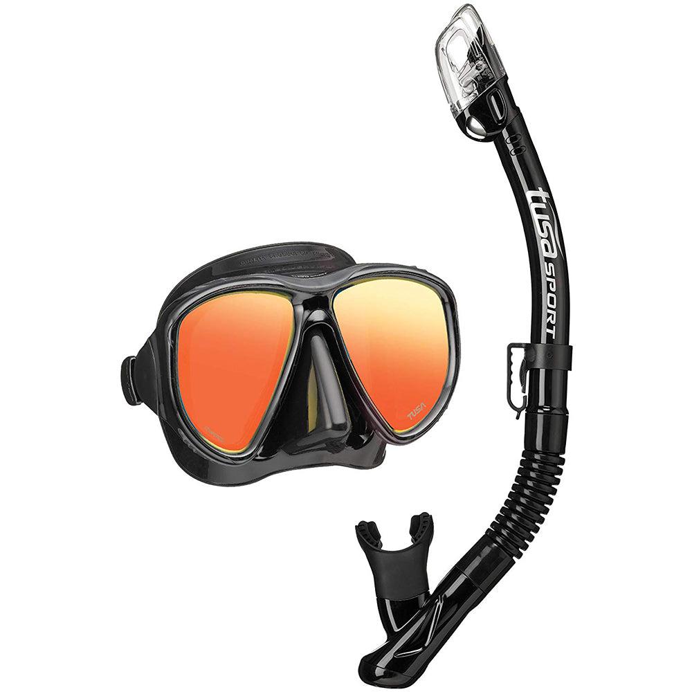 Tusa Sport adult Powerview Mirrored Mask and Dry Snorkel Combo Black