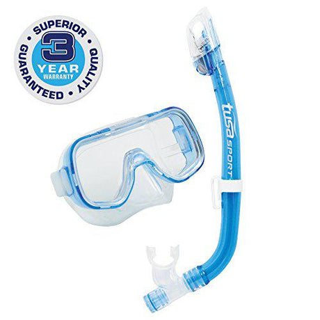 TUSA Sport Youth Mini-Kleio Dry Mask and Snorkel Combo, Age 6-12, Clear Blue-