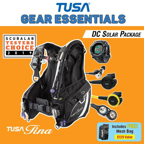 Tusa Tina Female BCD Special with DC Solar Link Watch Scuba Diving Package-Black/Gold