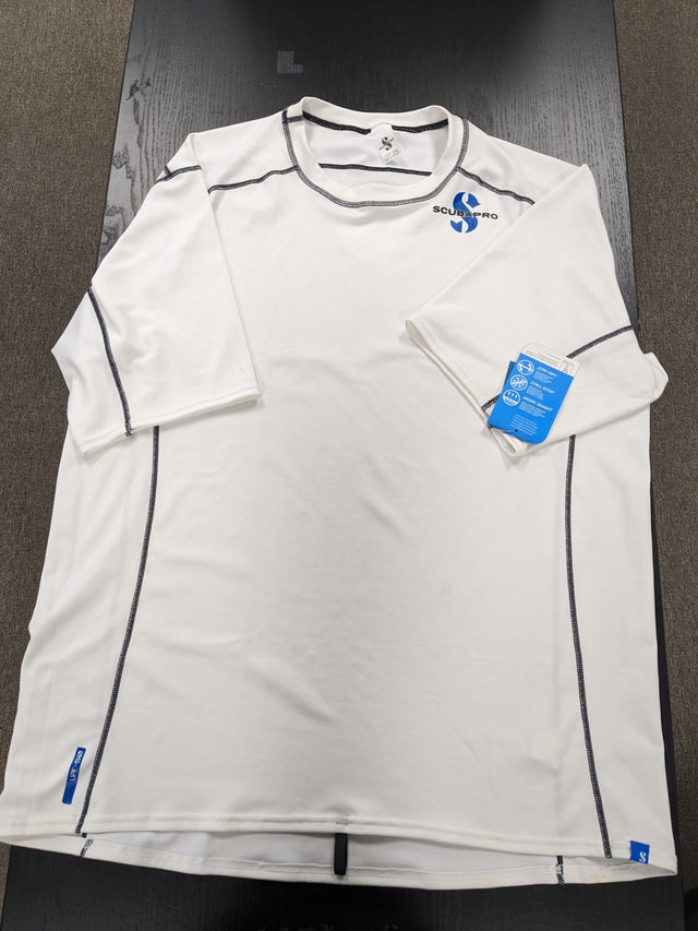 Used Scubapro Rash Guard Mens, C-Flow, Short Sleeve (UPF50)-2XL-White-Very Good