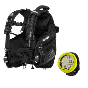 Zeagle Bravo, w/inflator, hose and RE valve + Suunto Zoop Novo-Lime-S-